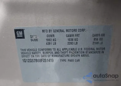 2008 Chevrolet Malibu Ls z USA, uszkodzony, nr VIN 1G1ZG57B68F251419